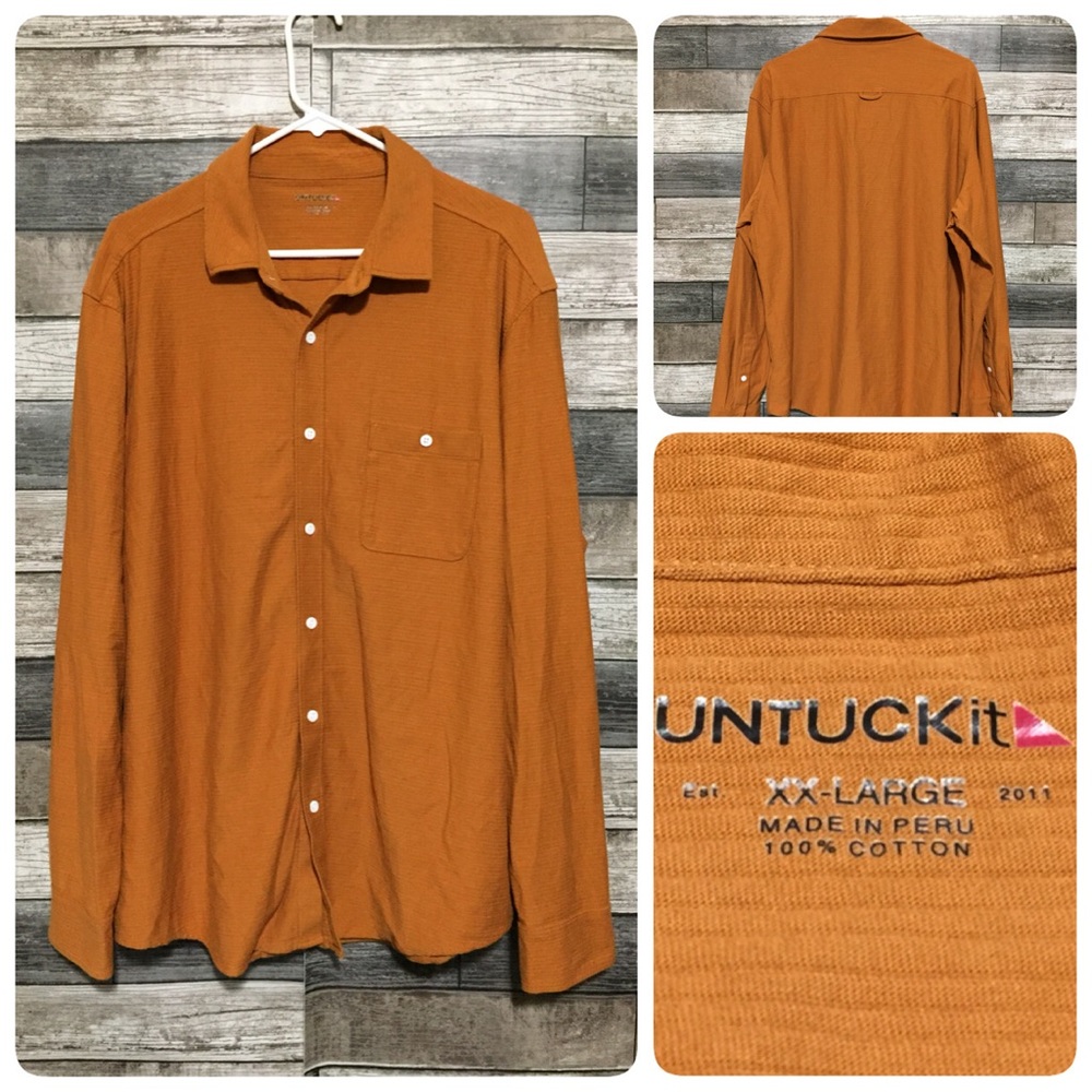 Untuckit Knit Button Up Shirt Men’s XXL Orange Textured Casual